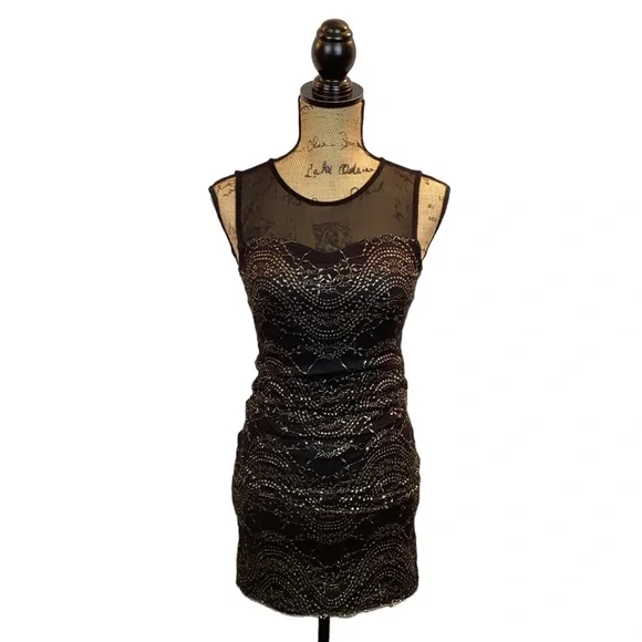 slim fit dress slacks Young Girl's Black Dress with Gold Lace main image 0